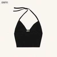 SMFK Compass Cross Knitted Halter-Neck Top Black | MADA IN CHINA