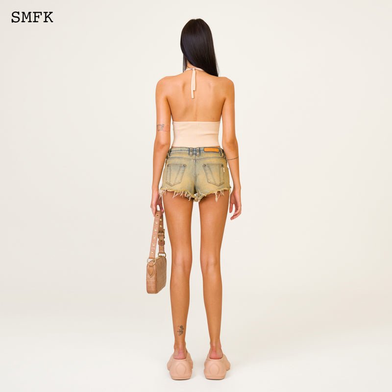 SMFK Compass Cross Knitted Halter-Neck Top Nude | MADA IN CHINA