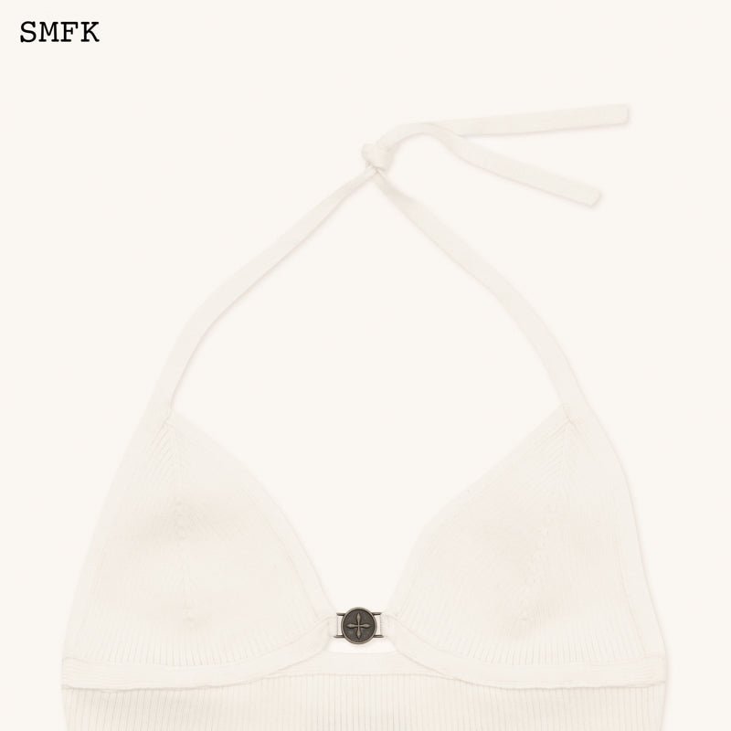 SMFK Compass Cross Knitted Halter-Neck Top White | MADA IN CHINA