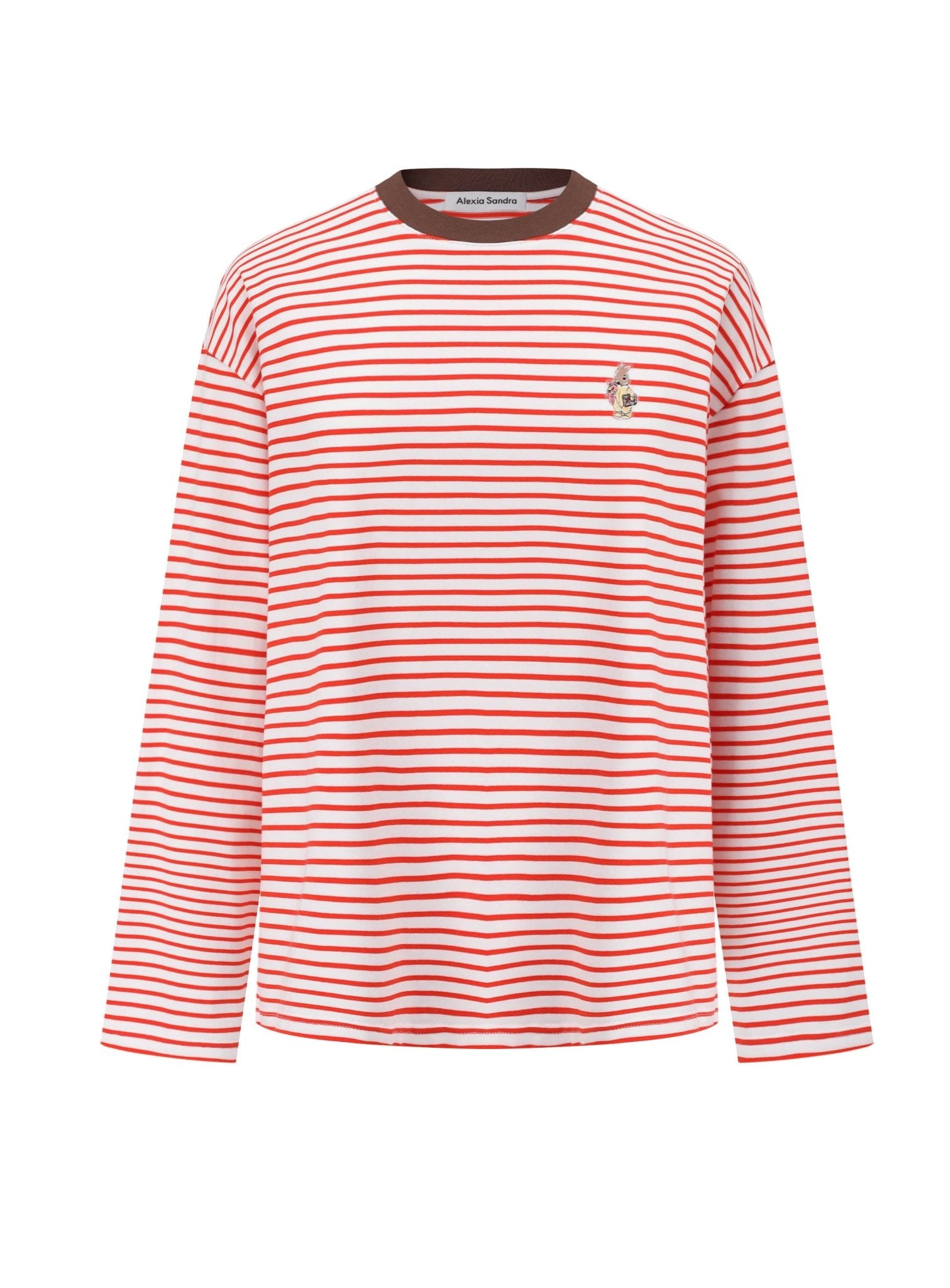 ALEXIA SANDRA Contrast Collar Rabbit Stripe T - Shirt in Red | MADA IN CHINA