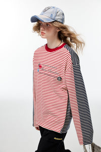 ALEXIA SANDRA Contrast Color Striped Long Sleeves in Red | MADA IN CHINA