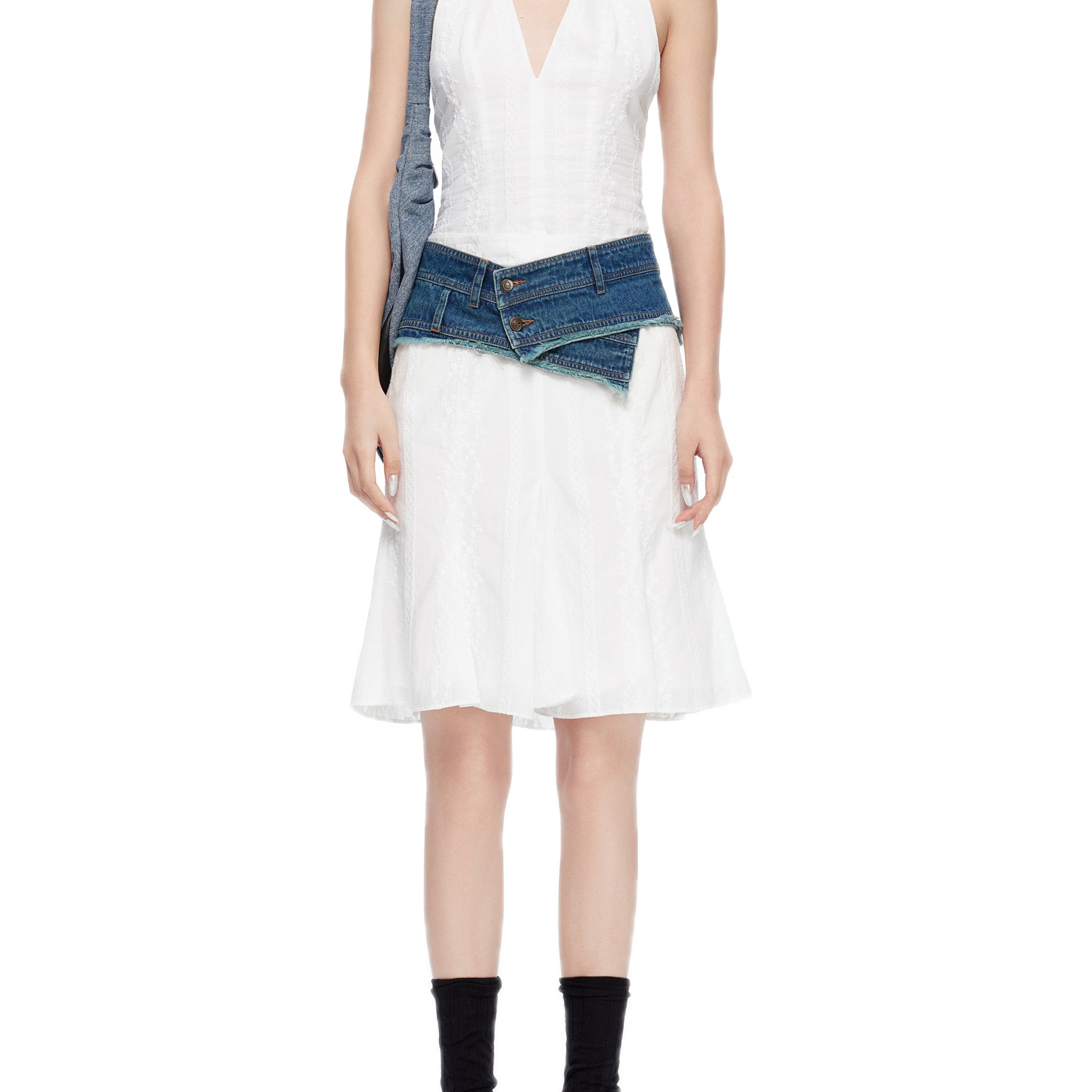 LOST IN ECHO Cotton Embroidered Denim Belt Skirt | MADA IN CHINA