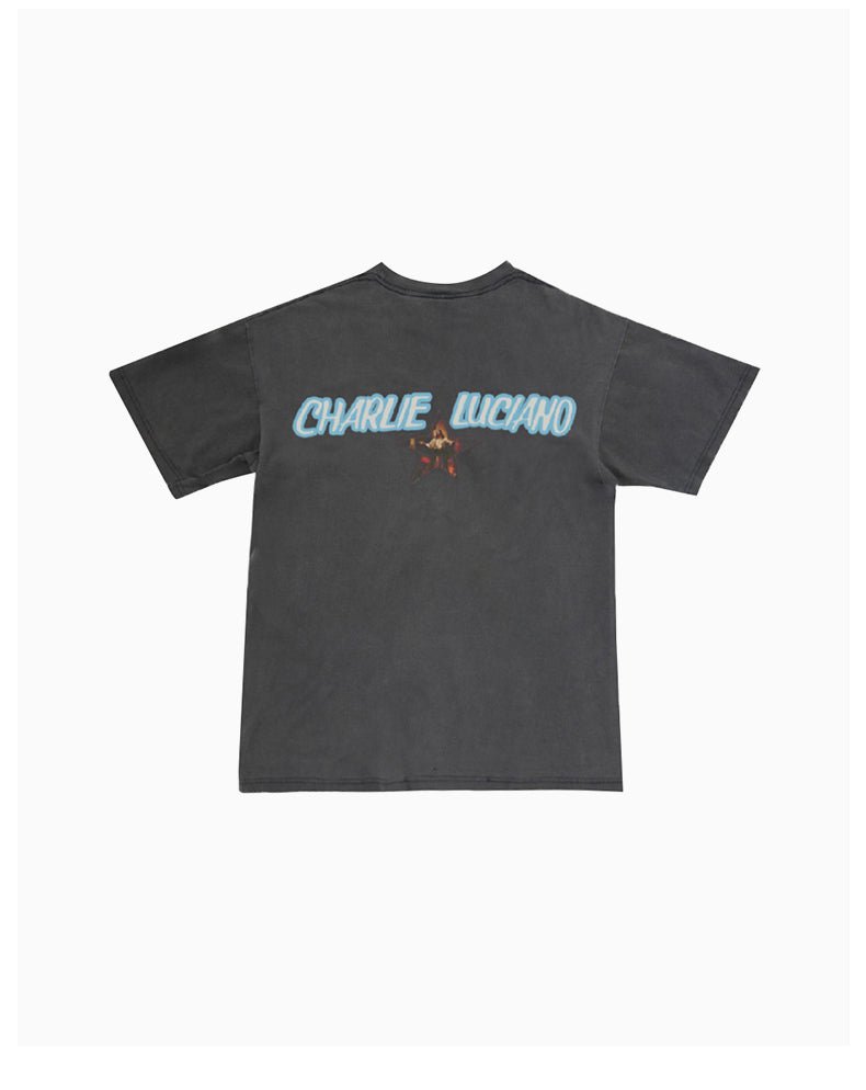 CHARLIE LUCIANO Dark Gray Star Jesus Vintage Short - Sleeved T - Shirt | MADA IN CHINA
