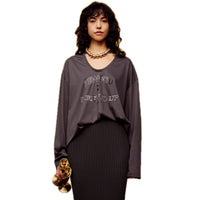 ilEWUOY Deep U-neck Long-sleeved T-shirt in Dark Grey | MADA IN CHINA