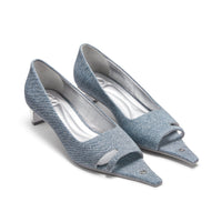 LOST IN ECHO Denim Pointed Toe Hollow Heel Shoes | MADA IN CHINA