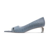 LOST IN ECHO Denim Pointed Toe Hollow Heel Shoes | MADA IN CHINA