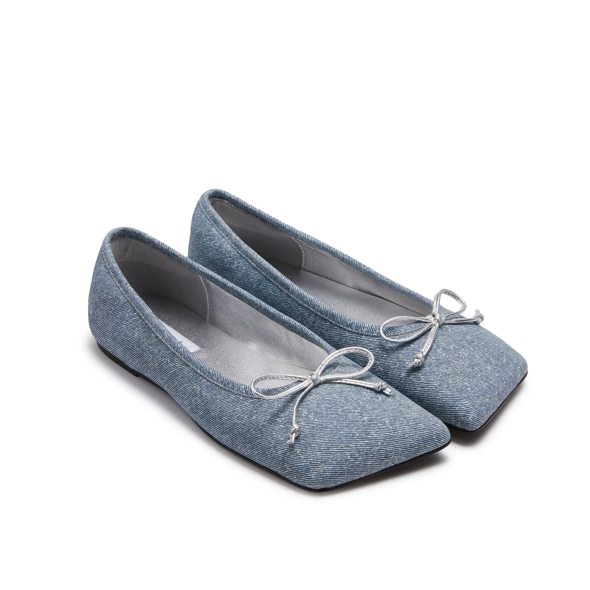 LOST IN ECHO Denim Square Toe Bow Ballet Shoes | MADA IN CHINA