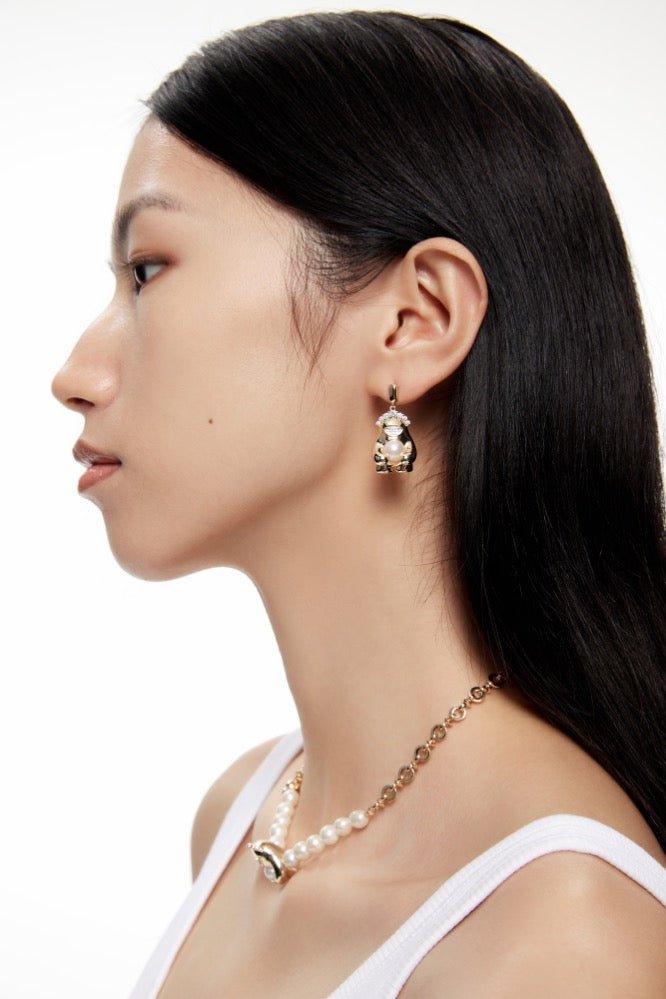 LOST IN ECHO Diamond Crown Yetti Snowball Earrings in Golden | MADA IN CHINA