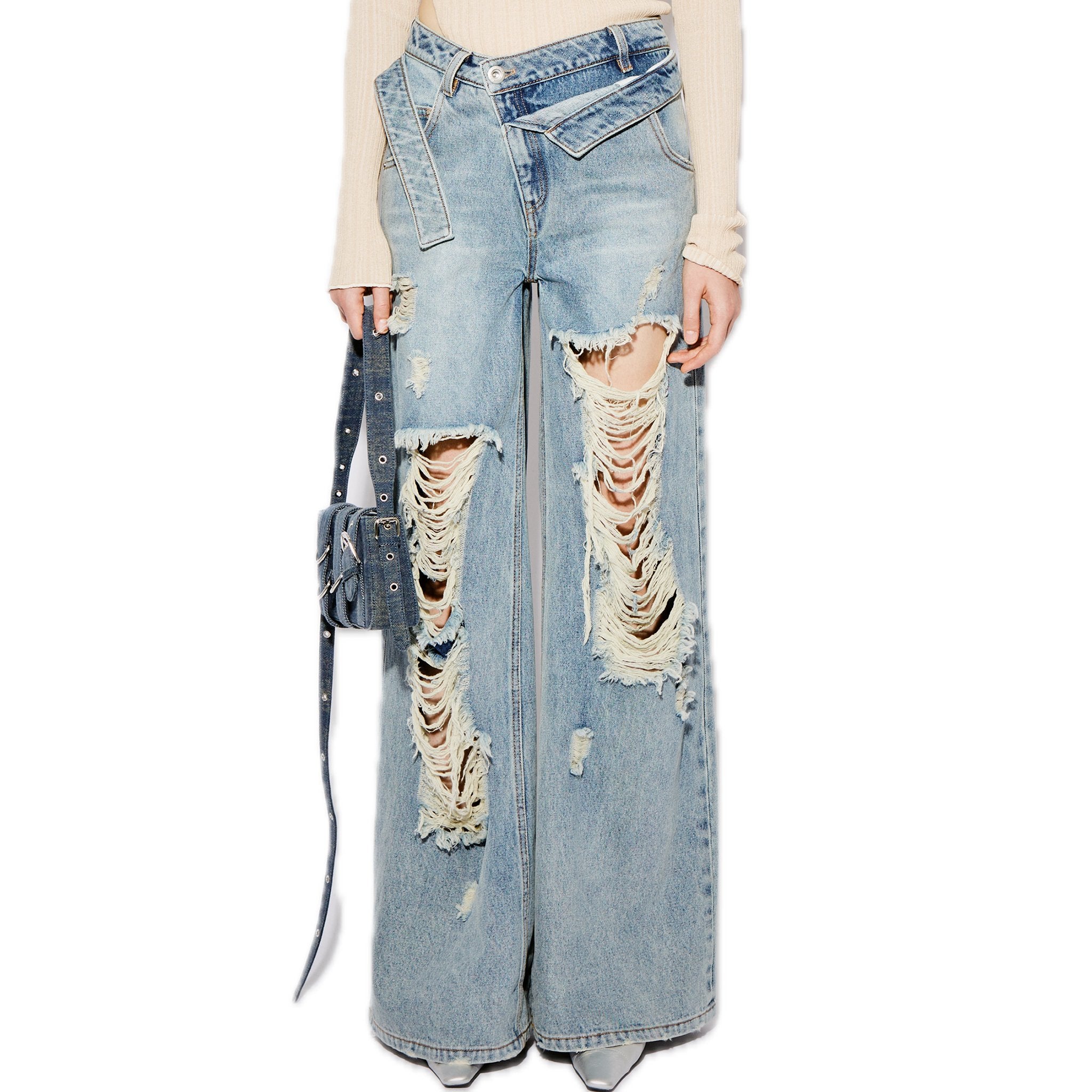 CPLUS SERIES Distressed Deconstructed Waist Wide - Leg Jeans | MADA IN CHINA