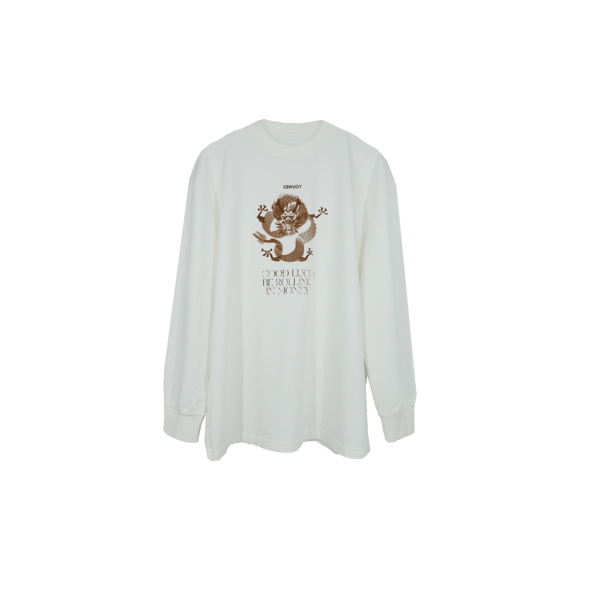 ilEWUOY Distressed Washed Printed Long-sleeved T-shirt in White | MADA IN CHINA