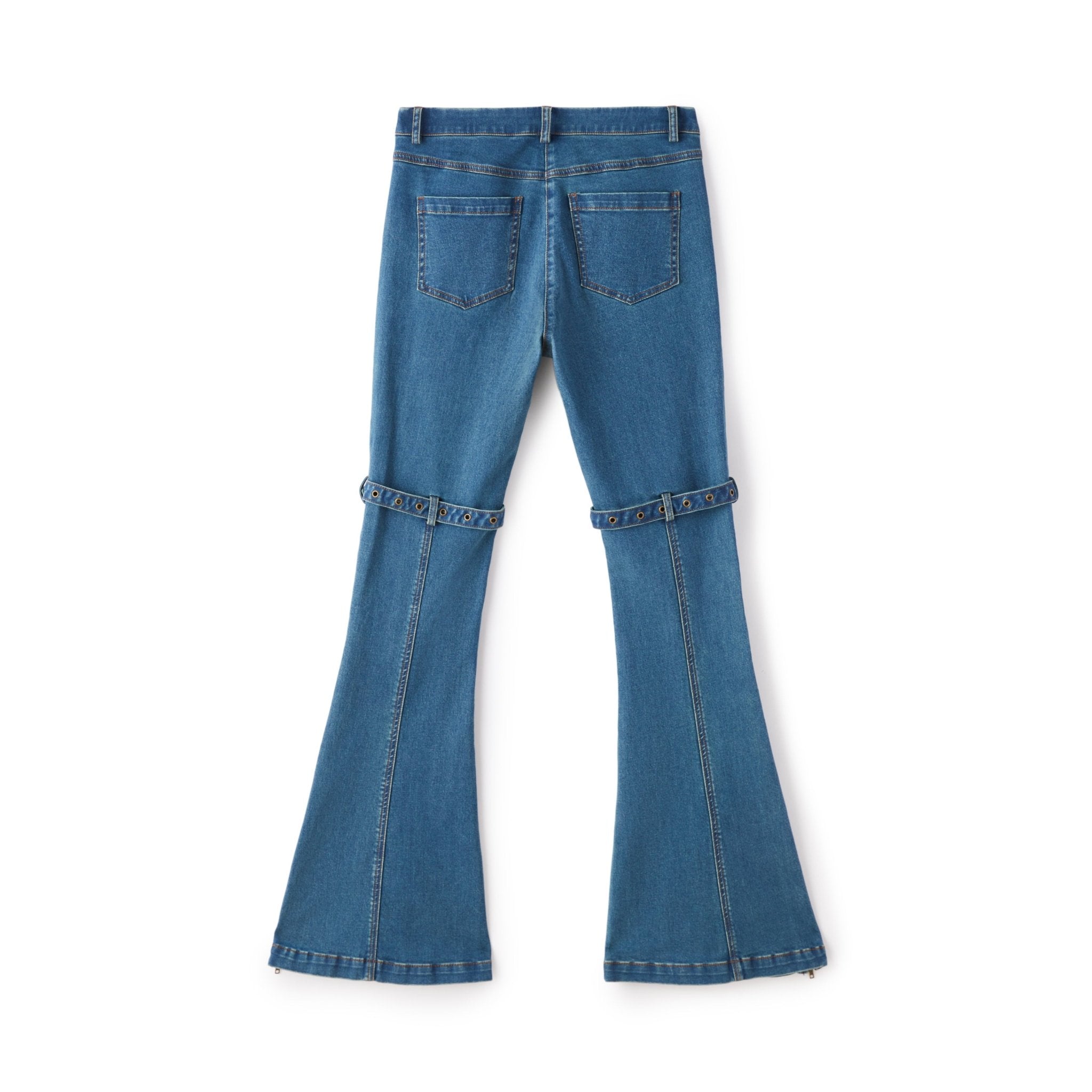 LOST IN ECHO Double-buckle Skinny Denim Flared Pants | MADA IN CHINA