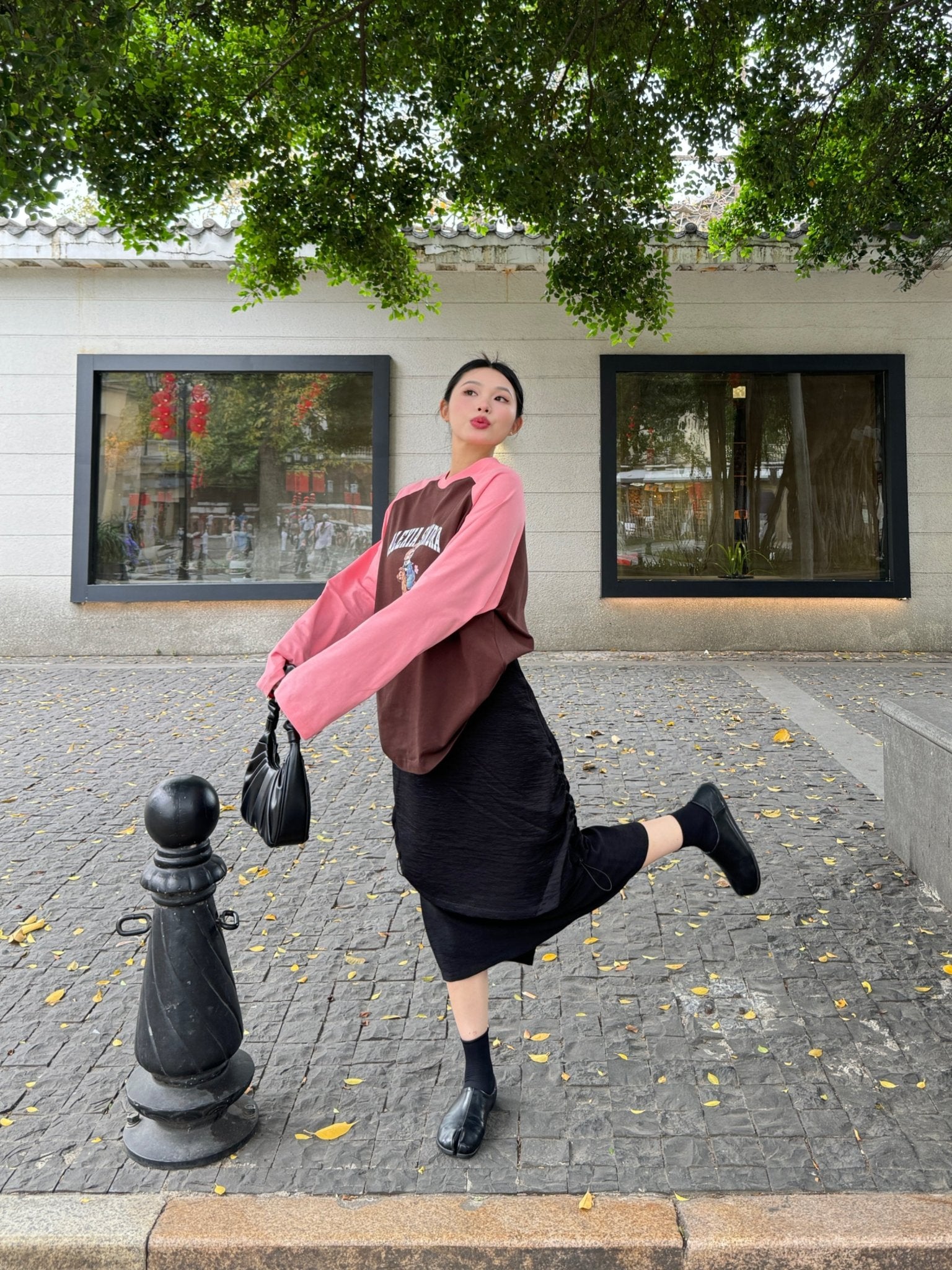 Alexia Sandra Dual - Layer Drawstring Midi Skirt in Black | MADA IN CHINA