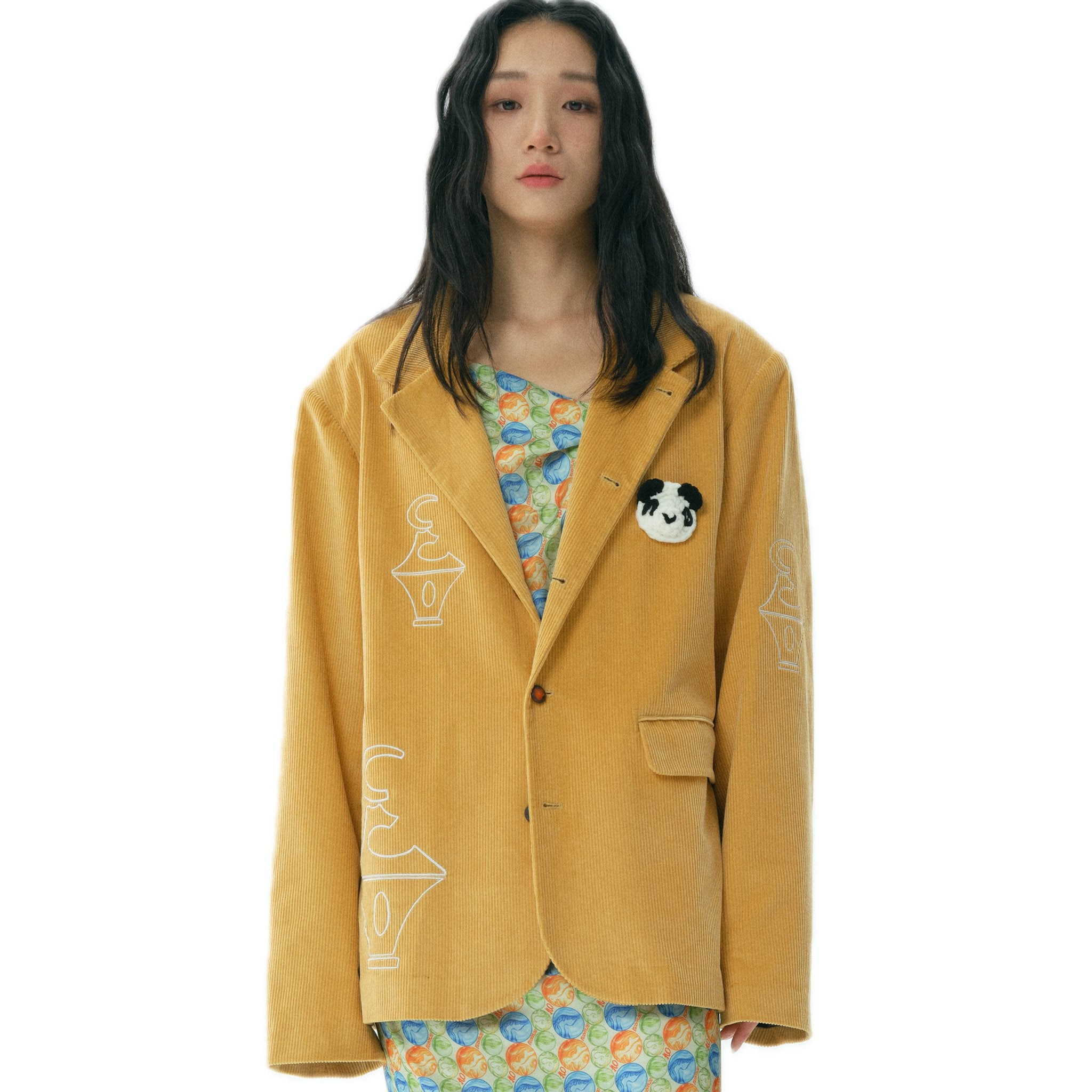 NOSENSE Embroidered Corduroy Jacket In Ginger | MADA IN CHINA