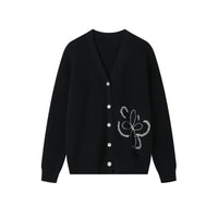SOMESOWE Embroidered -flower Cardigan In Black | MADA IN CHINA