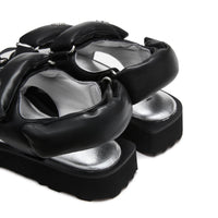 LOST IN ECHO Faceted Padded Double - strap Sandals in Black | MADA IN CHINA