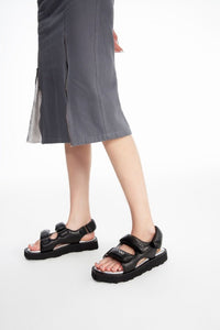 LOST IN ECHO Faceted Padded Double - strap Sandals in Black | MADA IN CHINA