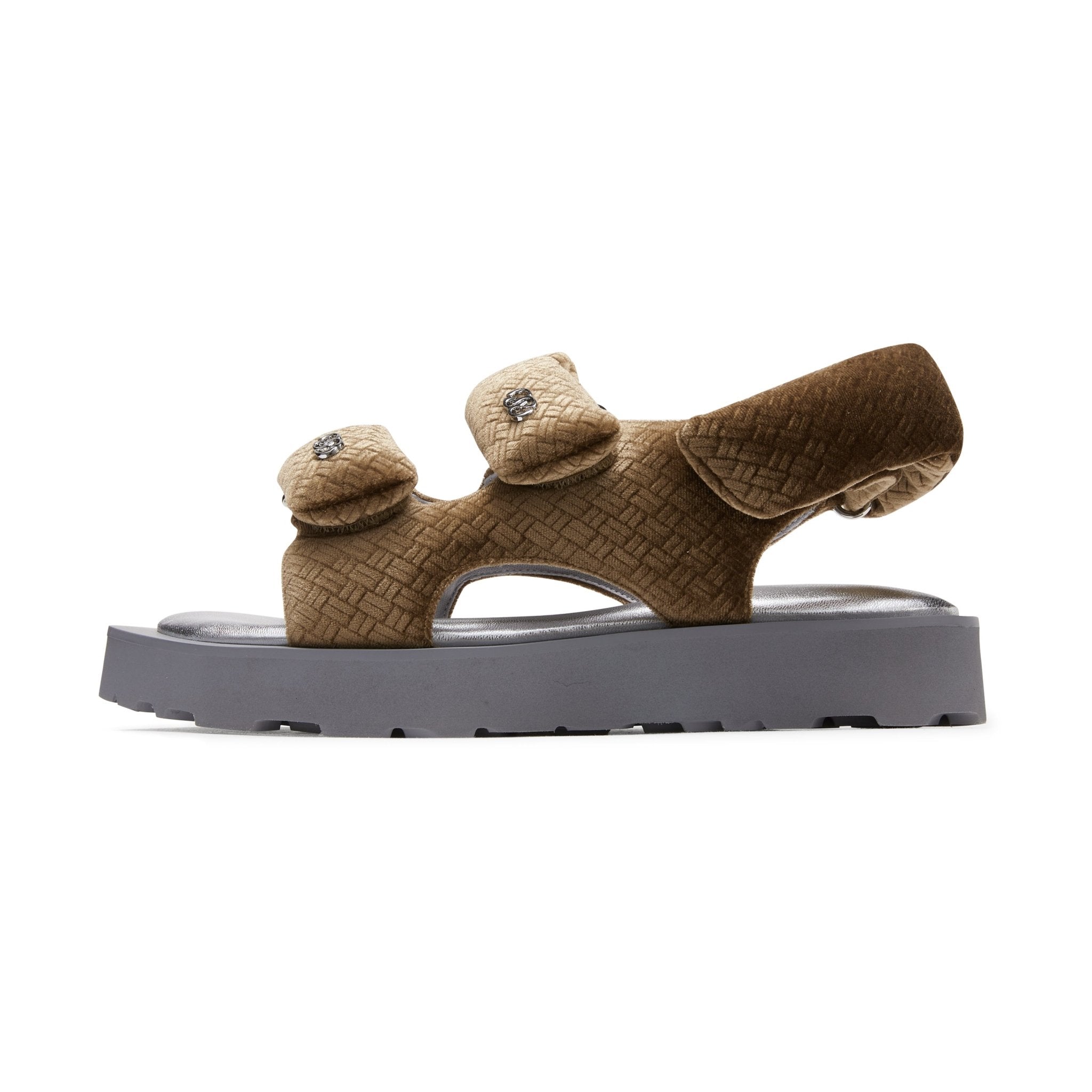 LOST IN ECHO Faceted Padded Double - strap Sandals in Brown | MADA IN CHINA
