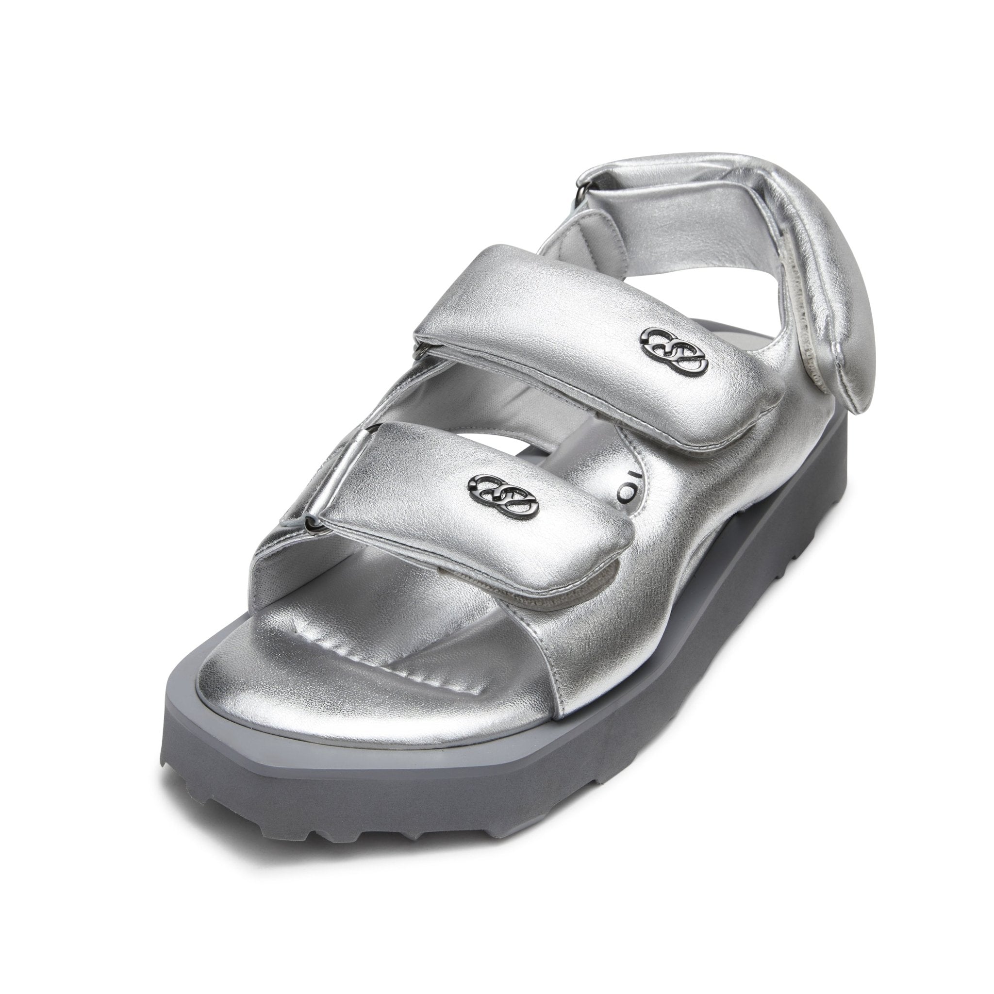 LOST IN ECHO Faceted Padded Double - strap Sandals in Silver | MADA IN CHINA