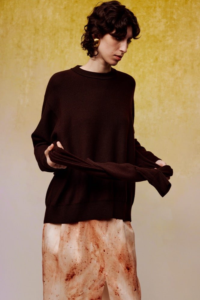 ilEWUOY Fake Two-piece Silk Sweater in Brown | MADA IN CHINA