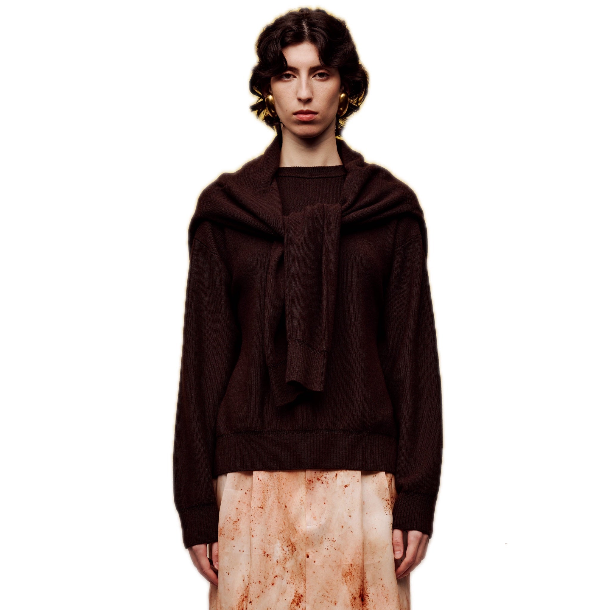 ilEWUOY Fake Two-piece Silk Sweater in Brown | MADA IN CHINA