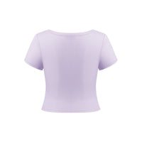 THREE QUARTERS Glitter Logo Large Round Neck Short Sleeve T - Shirt Purple | MADA IN CHINA