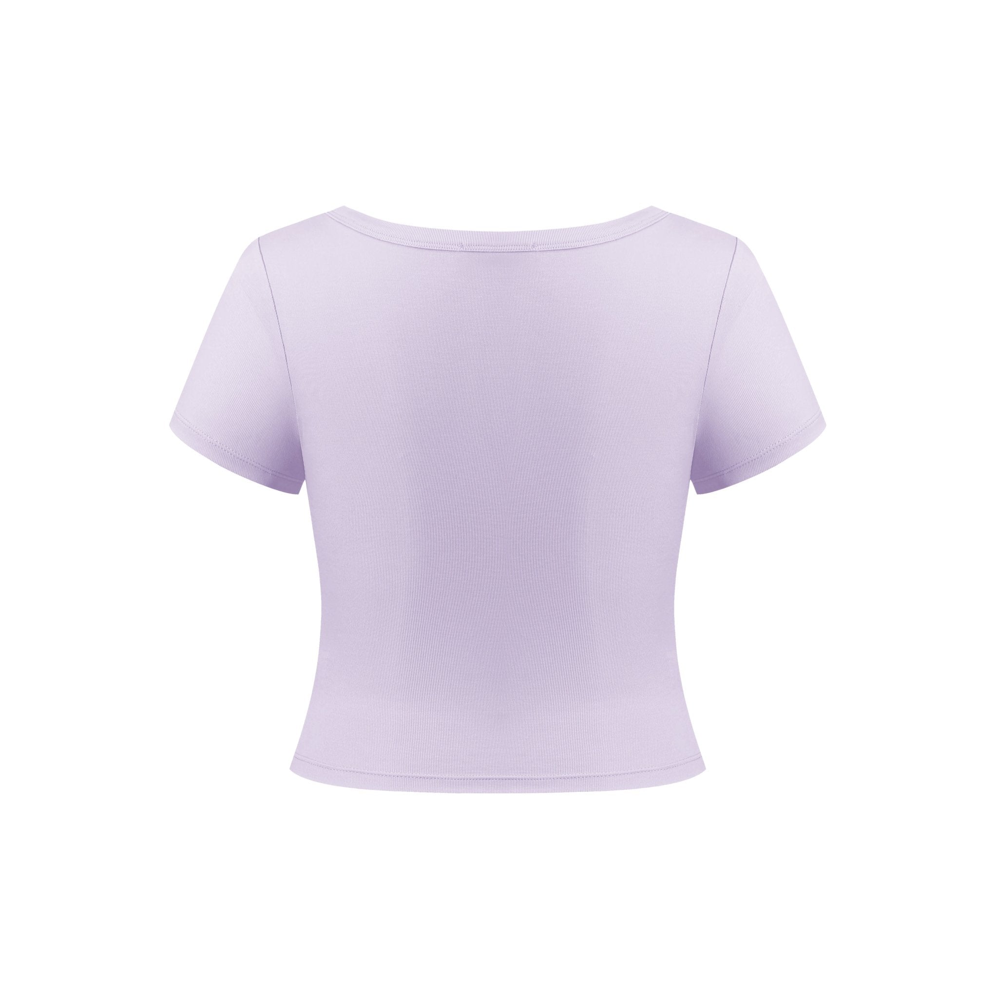 THREE QUARTERS Glitter Logo Large Round Neck Short Sleeve T - Shirt Purple | MADA IN CHINA