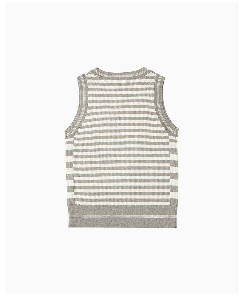 CHARLIE LUCIANO Gray and White Striped Jacquard Knitted Vest | MADA IN CHINA