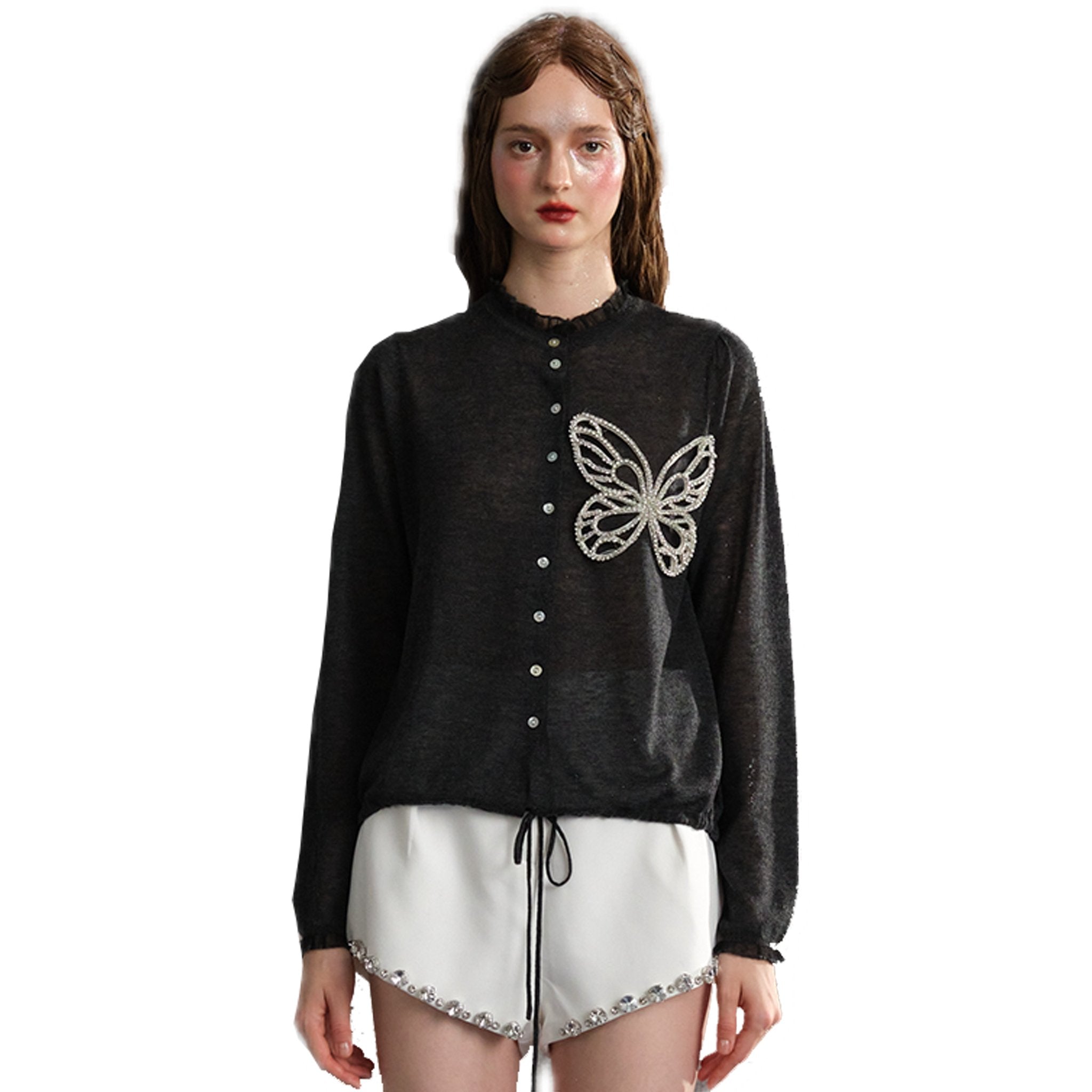 ARTE PURA Gray Butterfly Embellished Cardigan | MADA IN CHINA