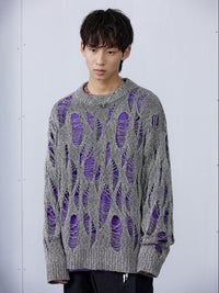 ARCH Gray Destroyed Cutout Sweater | MADA IN CHINA