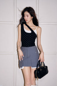 THREE QUARTERS Gray Drill Logo Stereo Workwear Pocket Half Skirt | MADA IN CHINA
