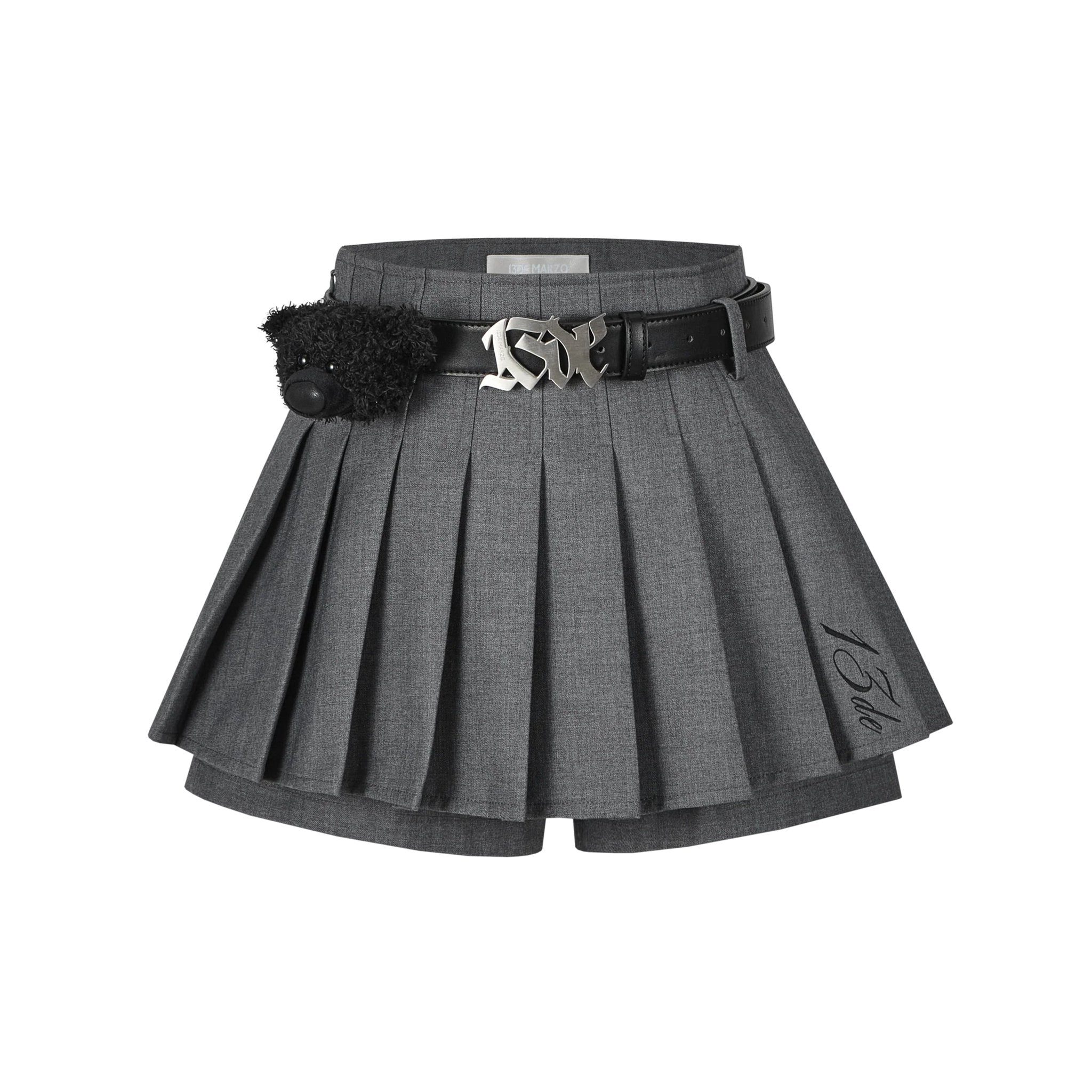 13DE MARZO Gray High Waist Belt Pleated Skirt | MADA IN CHINA