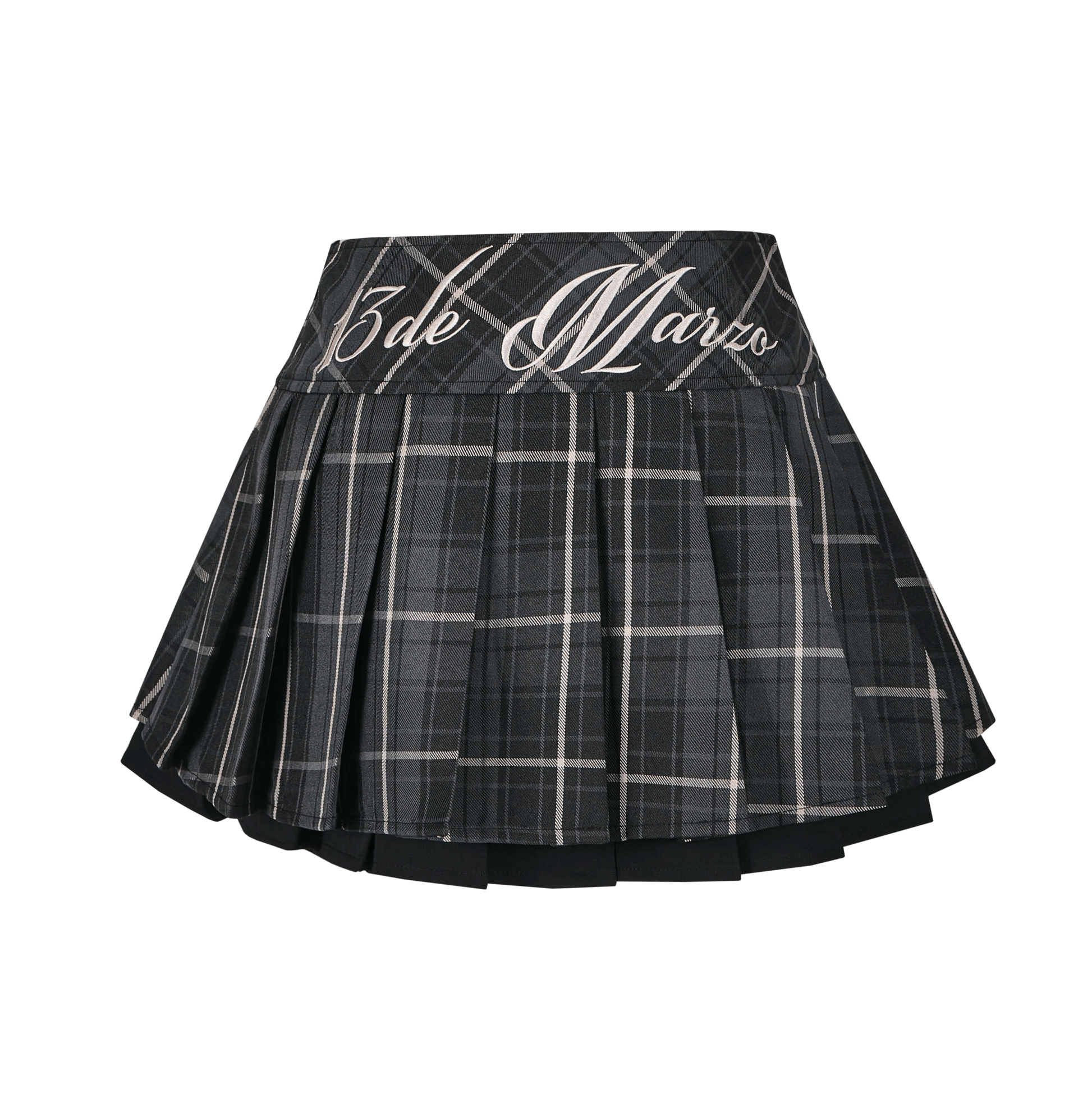 13DE MARZO Gray Plaid Low Waist Pleated Skirt | MADA IN CHINA
