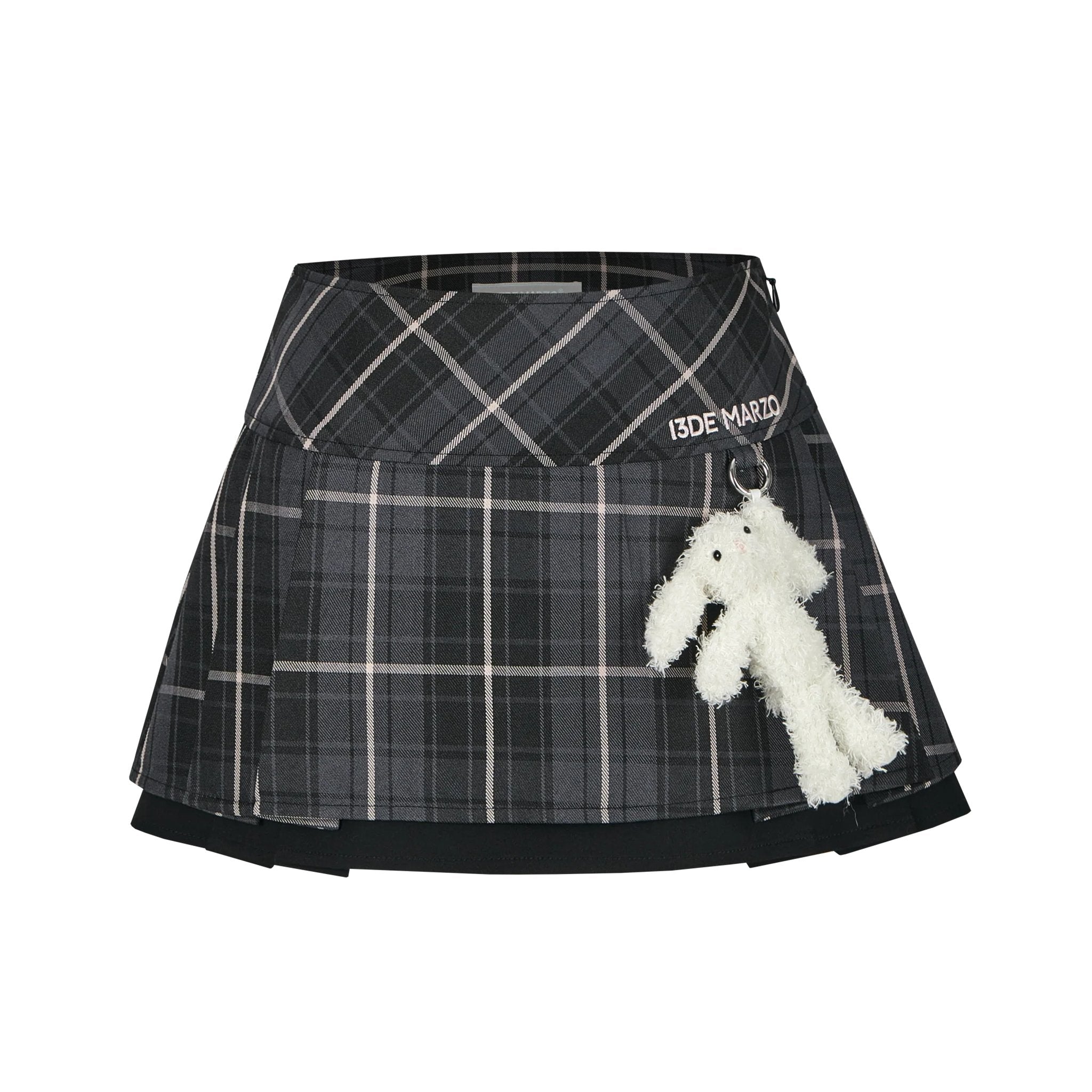 13DE MARZO Gray Plaid Low Waist Pleated Skirt | MADA IN CHINA