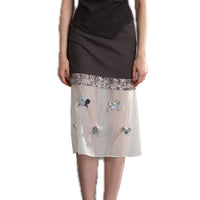 ARTE PURA Gray Spliced Sequined Floral Half Skirt | MADA IN CHINA