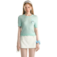 SOMESOWE Green Embroidered Knitted Short-sleeved Top | MADA IN CHINA