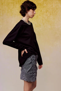 ilEWUOY Grey Pleated Seersucker Short Skirt | MADA IN CHINA