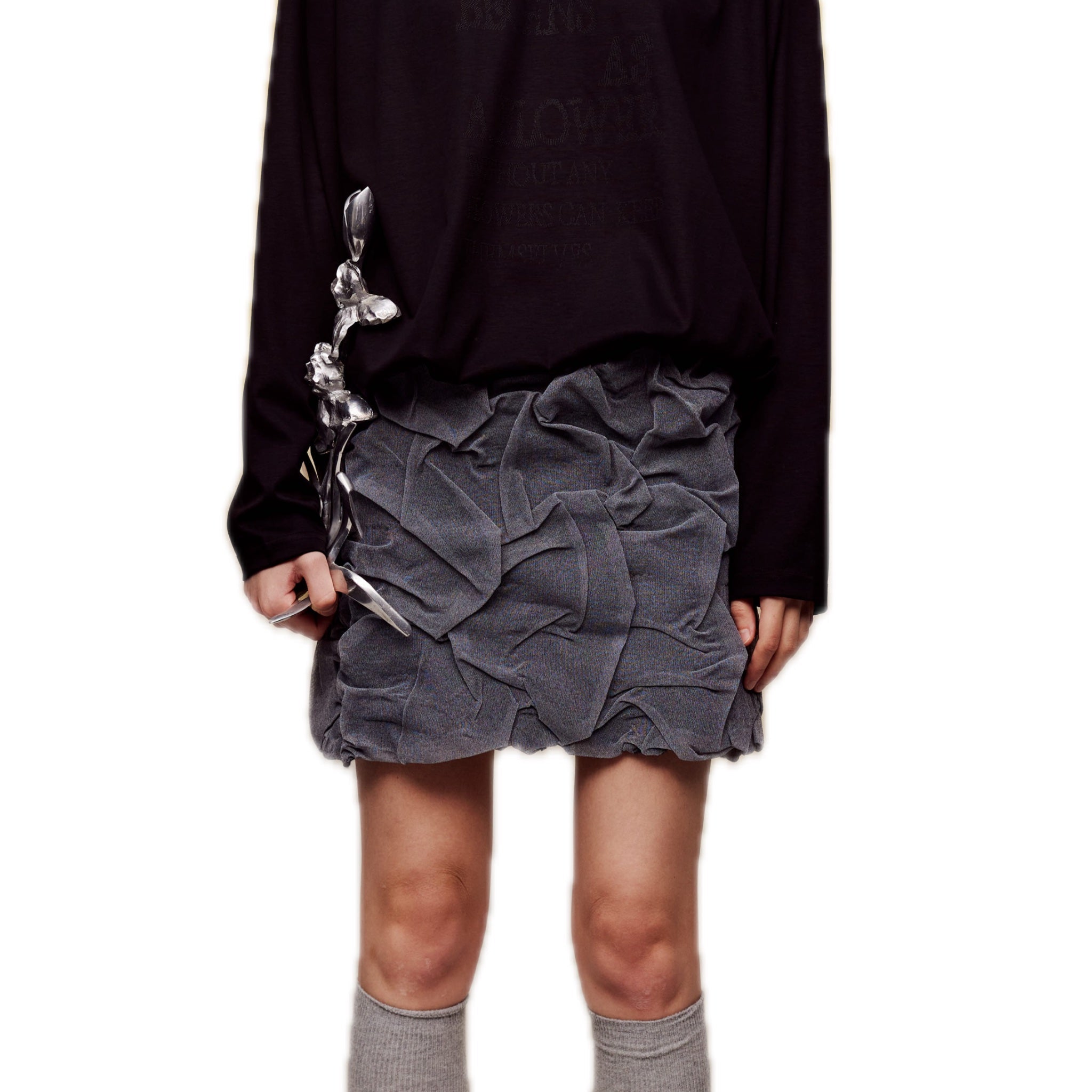 ilEWUOY Grey Pleated Seersucker Short Skirt | MADA IN CHINA