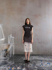 ARTE PURA Grey Puff Sleeve Sequin Flower Knitted T-shirt | MADA IN CHINA