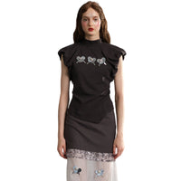 ARTE PURA Grey Puff Sleeve Sequin Flower Knitted T-shirt | MADA IN CHINA