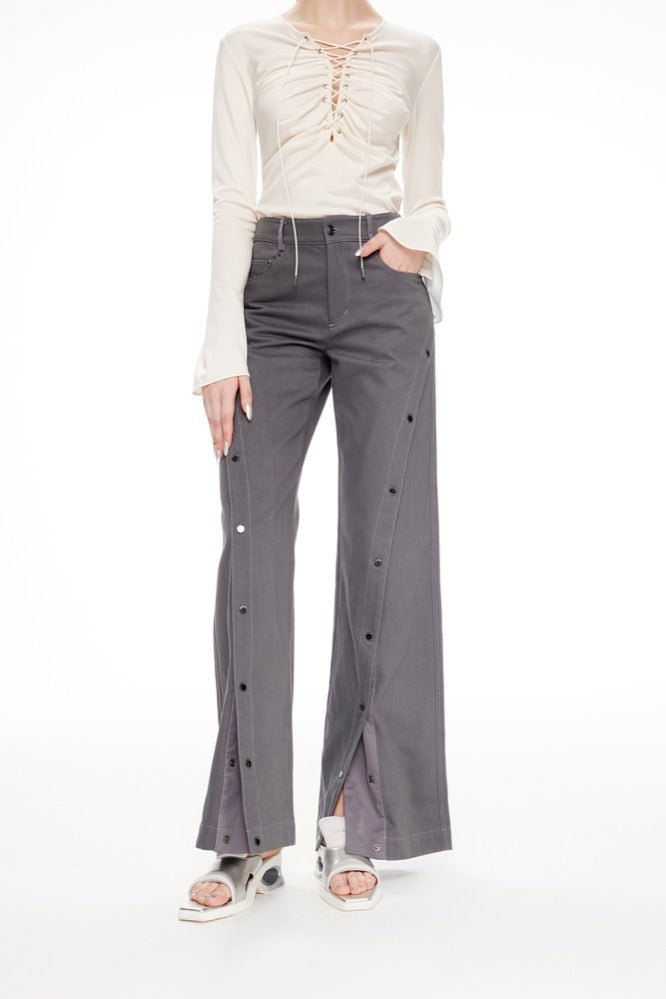 LOST IN ECHO Grey Wide-leg Jeans with Side Slits | MADA IN CHINA