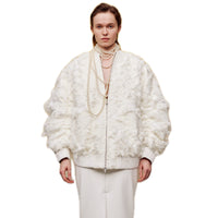 ilEWUOY Heavy Brushed Jacquard Cotton Jacket in White | MADA IN CHINA