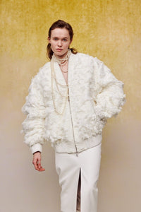 ilEWUOY Heavy Brushed Jacquard Cotton Jacket in White | MADA IN CHINA