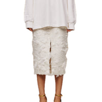 ilEWUOY Heavy Duty Brushed Jacquard Skirt in White | MADA IN CHINA