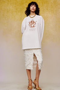 ilEWUOY Heavy Duty Brushed Jacquard Skirt in White | MADA IN CHINA
