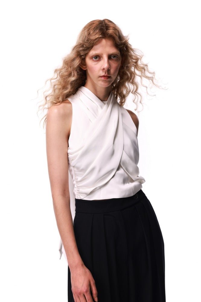 NECESSARY ANANKE Helter Neck Top in White | MADA IN CHINA