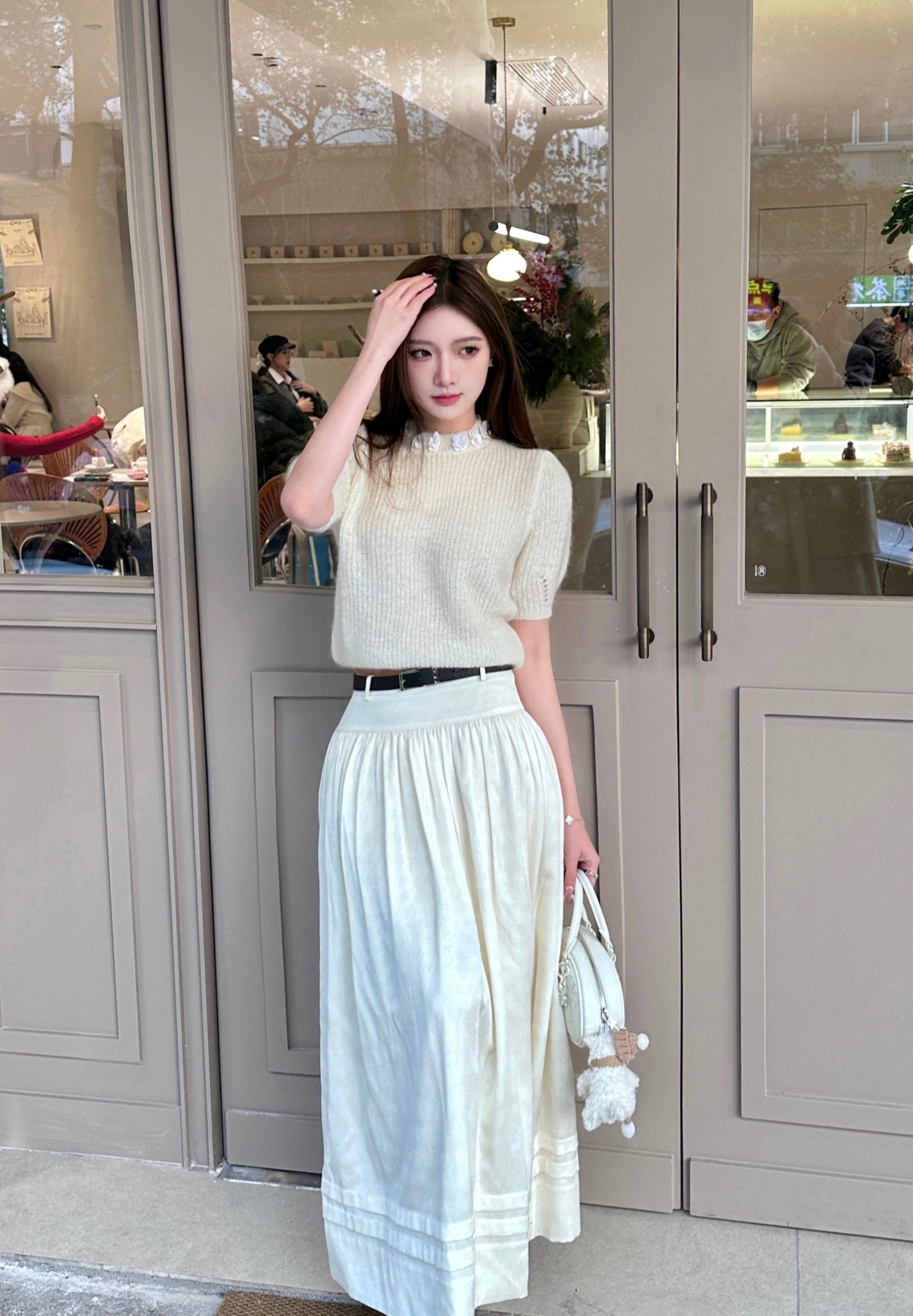 ALEXIA SANDRA High - Waisted Tiered Skirt Beige | MADA IN CHINA