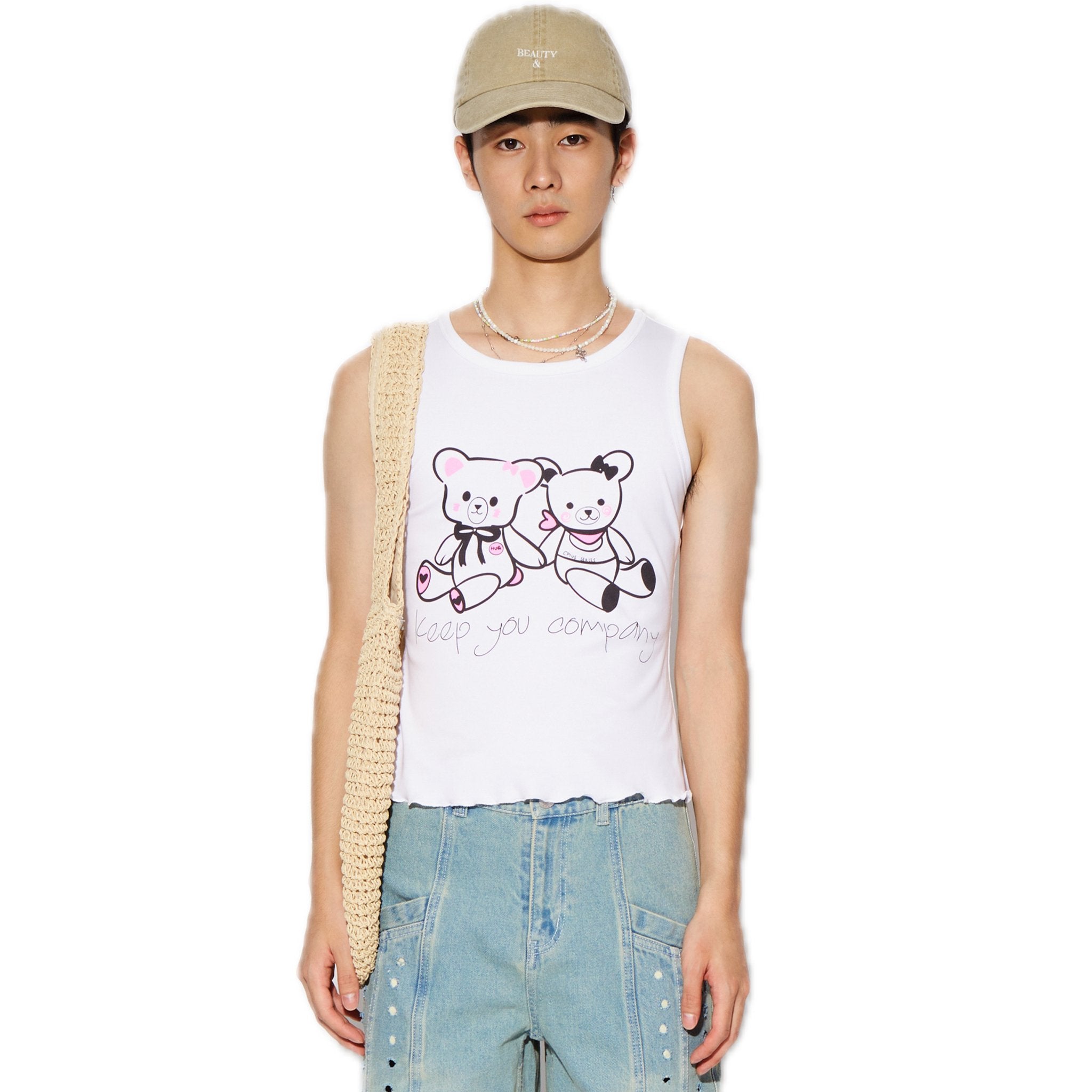 CPLUS SERIES Hug Bear Print Tank Top White | MADA IN CHINA