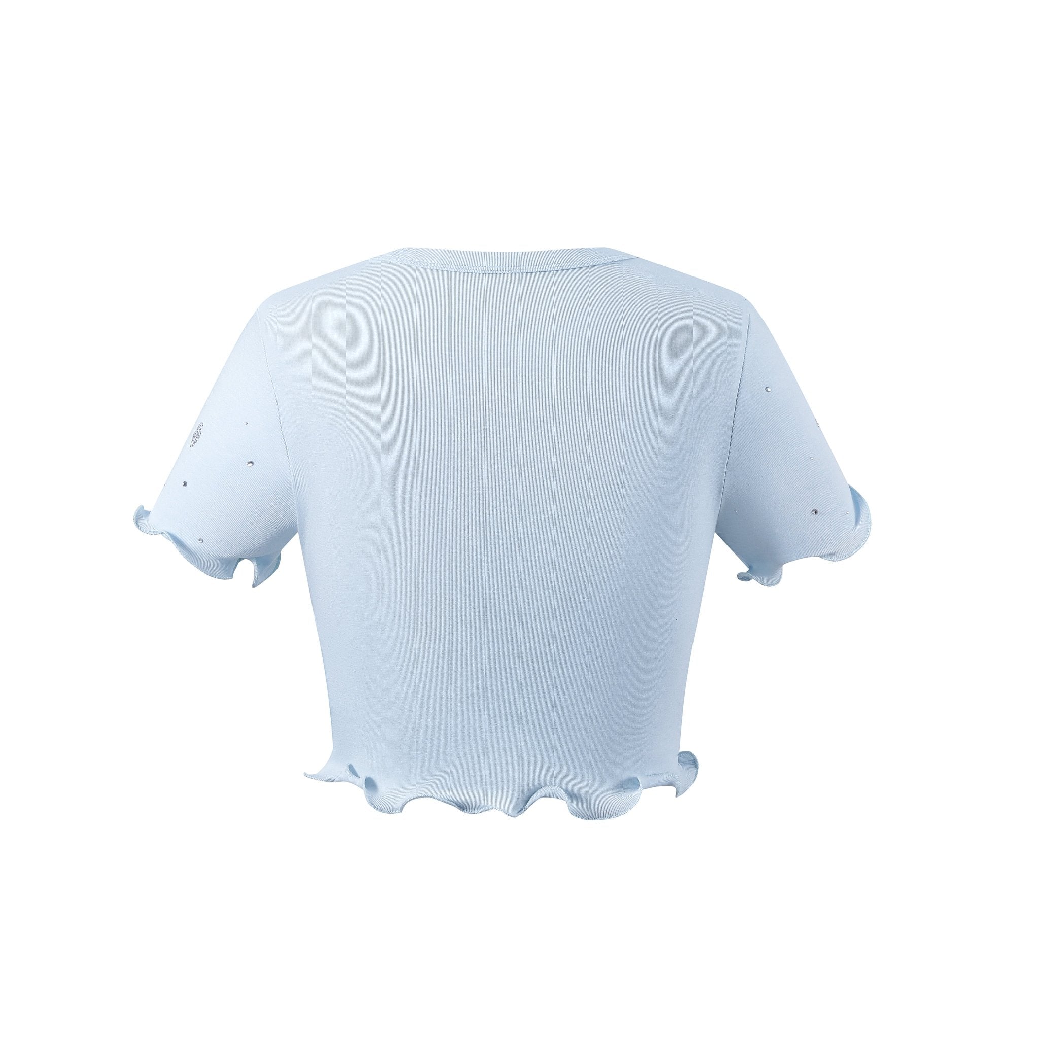 THREE QUARTERS Irregular Logo Rhinestone Short T - Shirt Blue | MADA IN CHINA