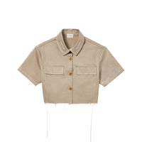 CHARLIE LUCIANO Khaki Cropped Shirt with Logo Collar | MADA IN CHINA