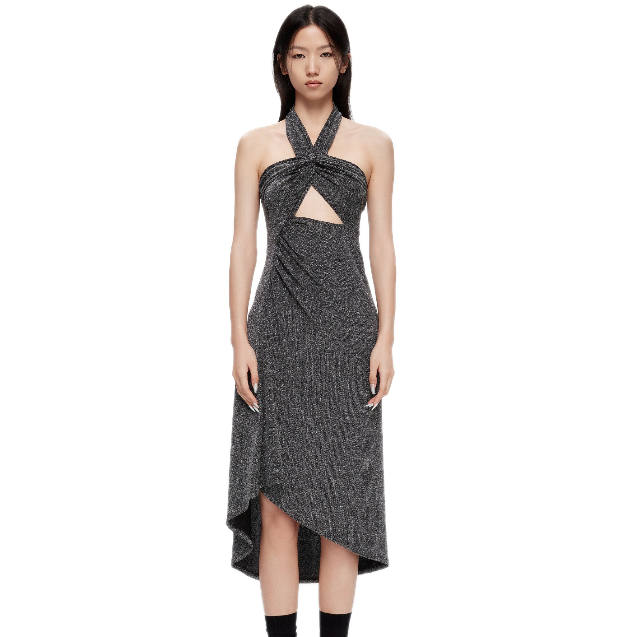 LOST IN ECHO Knot Halterneck Hitted Dress | MADA IN CHINA